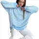thumbnail image 2 of Suéter de Larga para Mujer, Suéteres Cortos de Gran Tamaño de Otoño, Tops de Punto con Cuello Redondo y Estampado de Velero Informal Azul L, 2 of 7