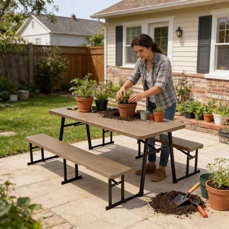 Living and More 3-Piece Picnic Table Set, 6 Foot Polyethylene