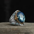 thumbnail image 3 of Roarsilver Azurite Stone Silver Man Ring-925k Silver Mens Ring-Handmade Mens Ring-Silver Rings for Men and Women-Natural Azurite Stone Ring | 14, 3 of 5
