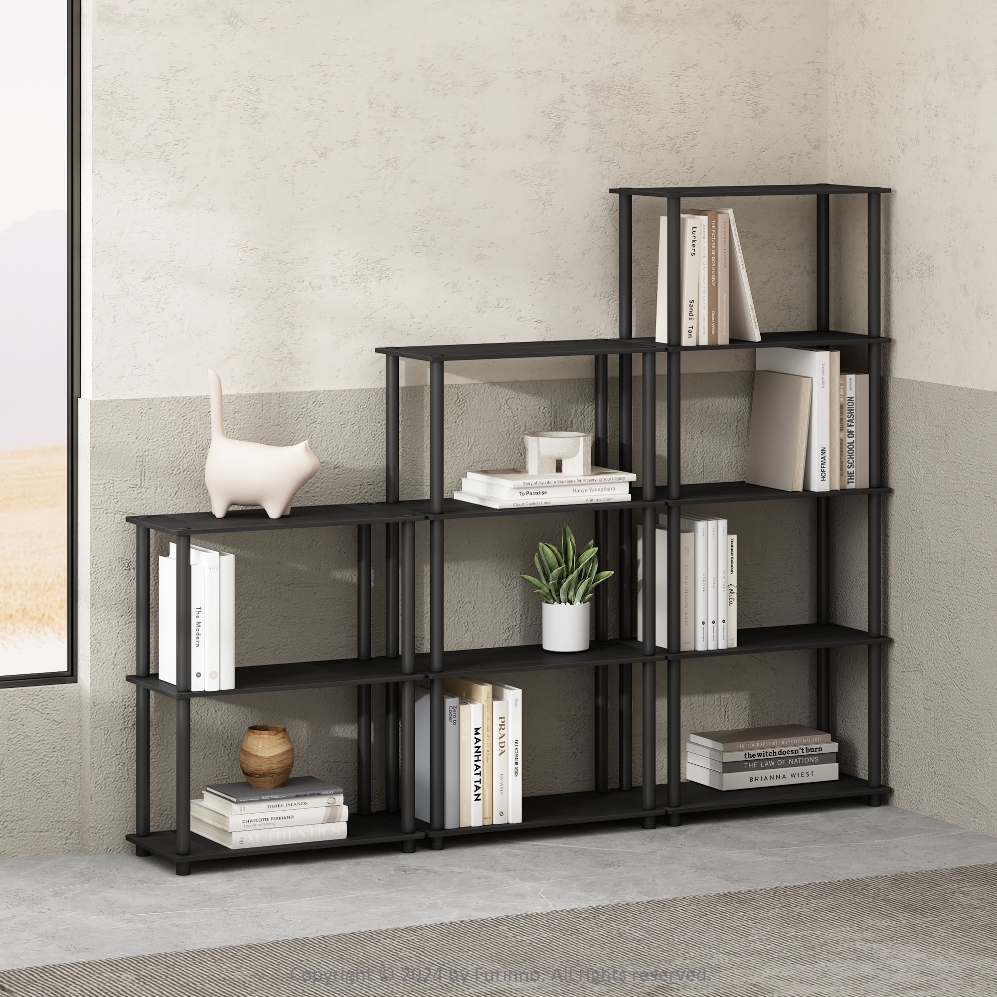 Furinno Turn-N-Tube 4-Tier Multipurpose Shelf Display Rack, Shelving Unit, Bookcase, Americano/Black