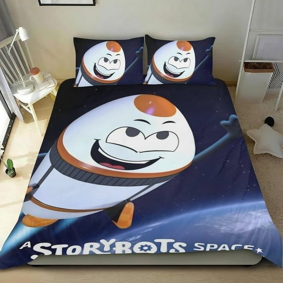 A StoryBots Comforter Set Cartoon 3 Piece Bedding Set Cute Duvet Cover Sets Super Soft Girls Bedding Set Kids Bedroom Gifts,1 Duvet Cover with 2 Pillowcases Twin