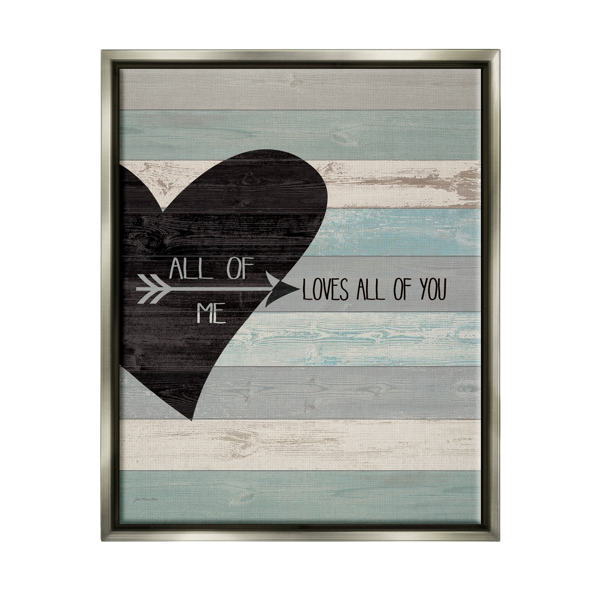 Stupell Industries All of Me Loves All Of You Distressed Heart Luster Gray Framed Floating Canvas Wall Art, 16x20, by Jo Moulton