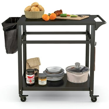 Barara King Cooking Grills, Outdoor Picnics Grills, Double-Shelf Movable BBQ Cart with 4 Lockable Wheels