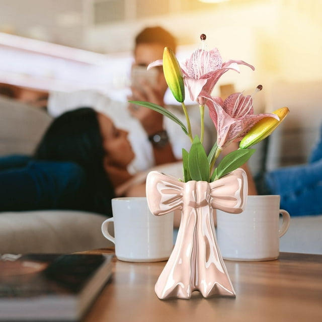 Bow Ceramic Vase Contemporary Decorative Table Ornament Sculpture for Home Desk Shelf Living Room