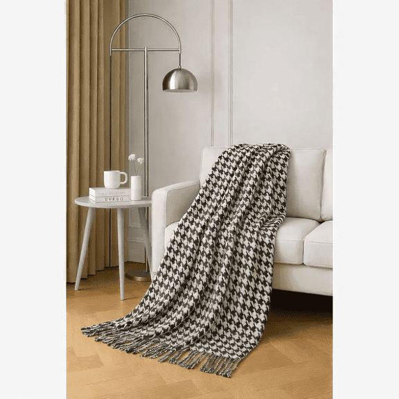 Houndstooth Fringe Soft Throw Blanket - 50"x60"