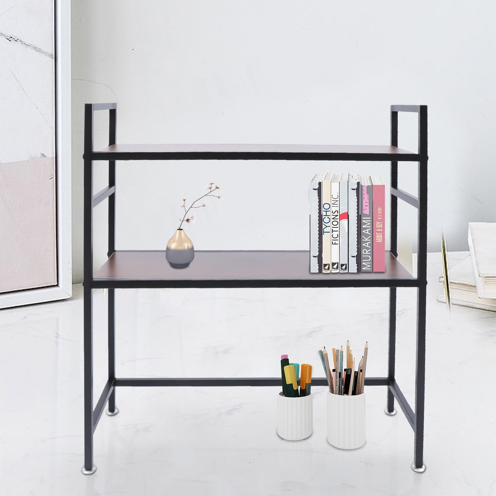 Loyalheartdy 2Tier Desktop Bookcase Multipurpose Wood Shelves