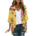 thumbnail image 2 of UVEASISHA Cardigan for Women Chiffon 3/4 Sleeve Vintage Floral Kimono Cardigan Boho Casual Beach Cover Ups Multicolor#5 L, 2 of 5