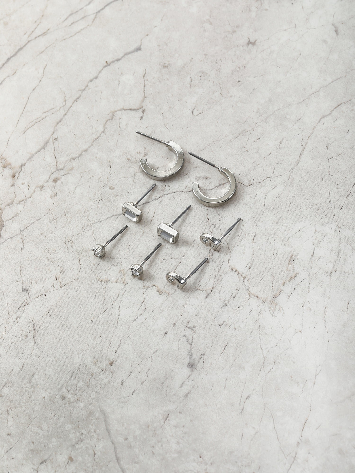 Time and Tru Silvertone Initial Letter Earring Set, 4 pairs, Letter C