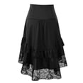 thumbnail image 6 of DHFJKG Gothic Midi Skirts For Women Lace Trim Ruched High-Low Retro Punk Streetwear High Waisted Skirts Stylish Skirt, 6 of 7