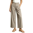 thumbnail image 2 of Aimik Women's High Waist Cotton Blend Wide Leg Pants Button Front Casual Trousers with Pleats Breathable Summer Office Wear, 2 of 6