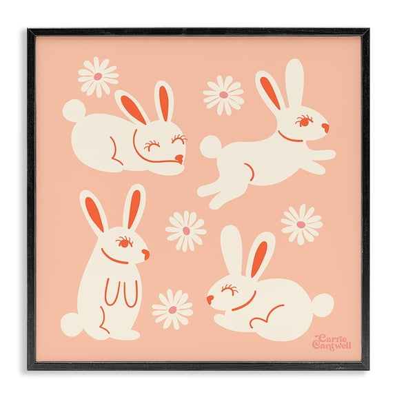 Stupell Industries Bohemian Minimal Rabbits Pattern Black Framed Giclee Art, 24 x 24, by Carrie Cantwell