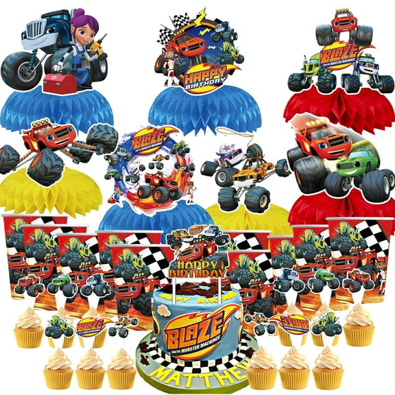 Blaze and the Monster Machines Party Supplies Decor Cups Fans Decorations Honeycomb Centerpieces Cake Toppers