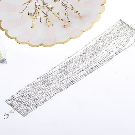 Zhuge Multi Layered Chain Crystal Rhinestone Choker Fully Diamond Statement Necklace Wedding Jewelry for Women and (Silver)