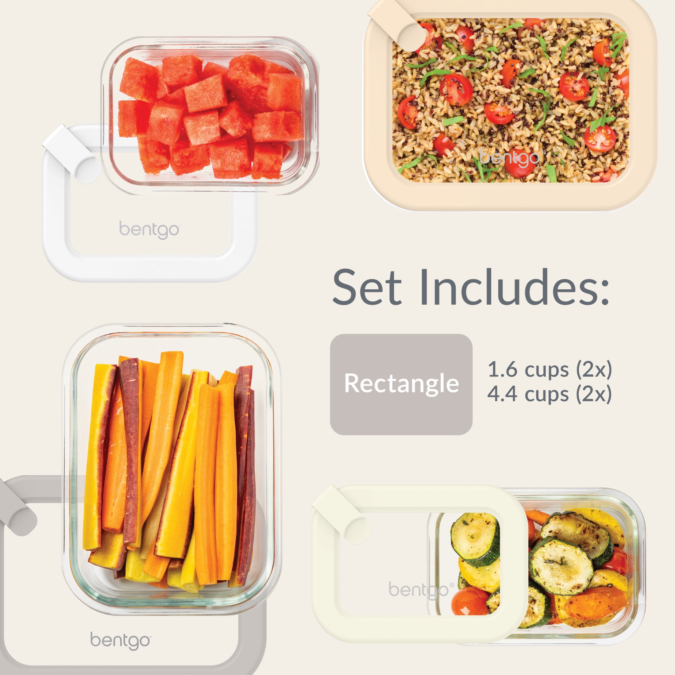 Bentgo Signature Leak-Proof Glass Food Storage - 8-Piece Set, 1-Compartment Plastic-Free Containers with Airtight Glass Lids, BPA-Free, Microwave, Freezer, Oven & Dishwasher Safe (White Stone)