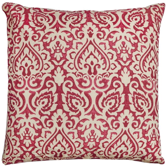 Rizzy Home Damask 22" x 22" Down Filled Pillow with Cotton Cover-Red/Natural