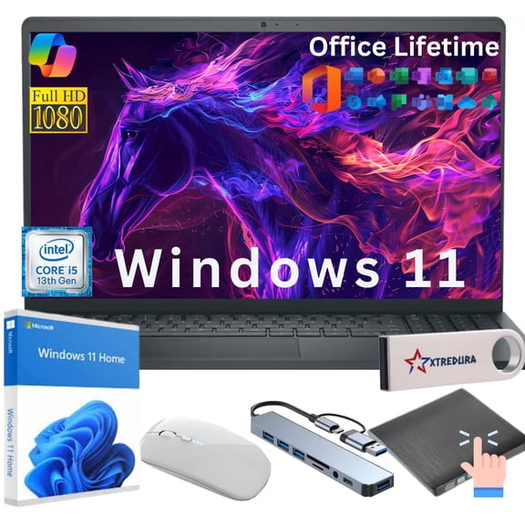 Dell DC15250 15 15.6" Full Touchscreen Laptop, i5 13th Gen i5-1334U, 8GB RAM, 1TB SSD, Windows 11 Home   Copilot,Lifetime MS Office ,Gift Set