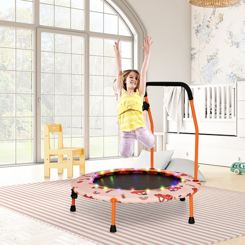 Demifill 36 Inch Mini Trampoline with Colorful LED Lights and Bluetooth Speaker-Orange, Bounce Trampoline for More Bouncing Scenarios