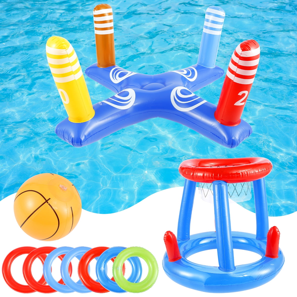 Pool Toy Games Set Inflatable Pool Basketball Hoop Pool Toss Game