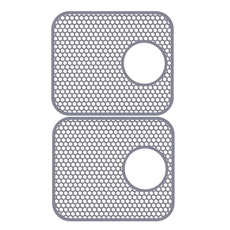 Silicone Sink Mat, 2 Pack Sink Protectors for Kitchen Sink with Rear Drain, Folding Non-Slip Heat Sink Mat