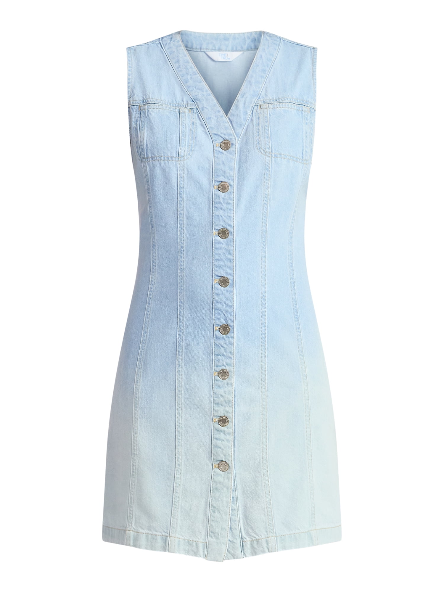 Time and Tru Women's Denim Button Front Mini Dress, Sizes XS-XXXL