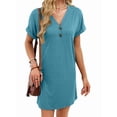 thumbnail image 2 of Robe T-Shirt Décontractée pour Femme à Col en V Mini Robes d'Été à Boutons à Manches Courtes Bleu Lac S, 2 of 10