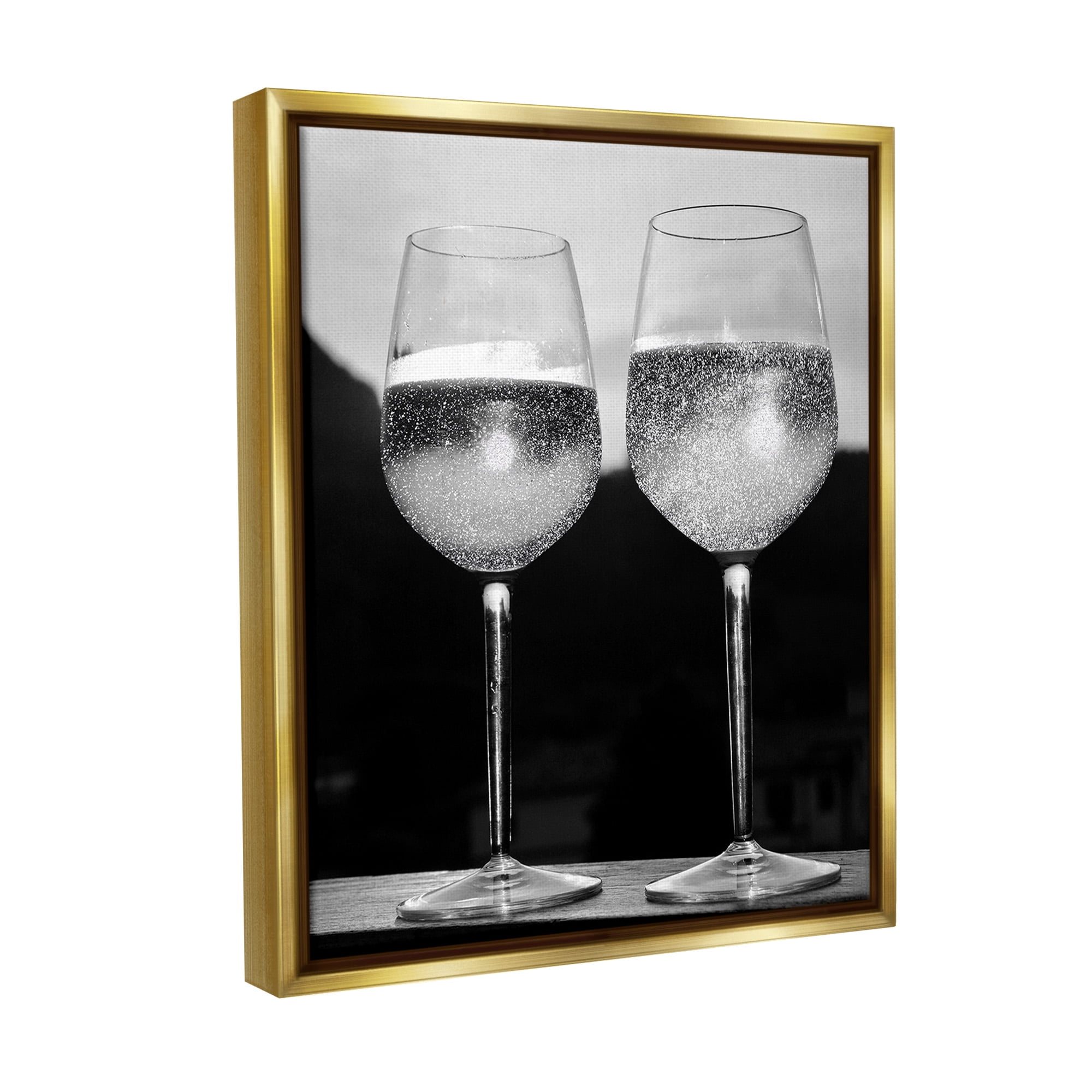 Stupell Industries Fizzy Champagne Glasses Food & Beverage Photography Gold Floater Framed Canvas Art Print Wall Art, 25 x 31