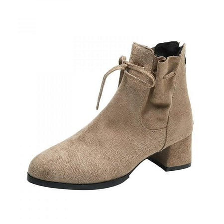 

Tdoqot Womens Martin Boots- Christmas Gifts Warm Chunky Heel Mid-Heel Women s Ankle Boots Khaki 36