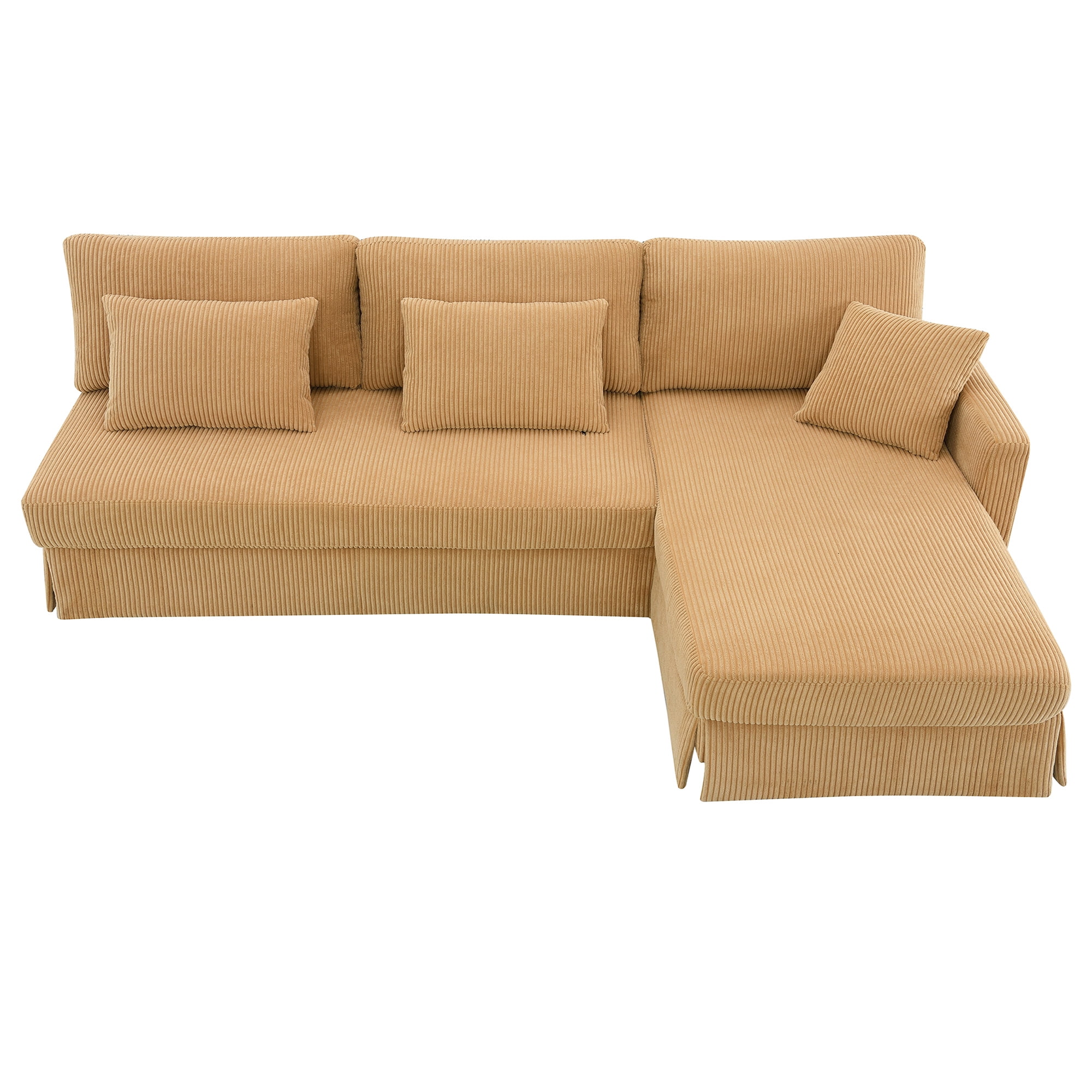 Modern L-shaped Corduroy Sofa with Reversible Chaise,4-seat Upholstered Sectional Indoor Furniture,Convertible Sleeper Couch with Pillows for Living Room,Apartment