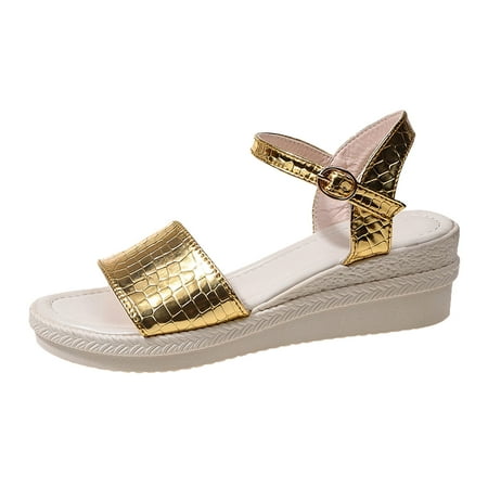 

Vuygyu Ladies Summer Casual Shiny Leather Solid Colour Slope Heel Buckle Beach Large Size Sandals Earth Womens Sandals Women Wedges Sandals Fashion Sandals for Women Women s Sandals Size 6 Women s