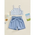 thumbnail image 2 of FEORJGP Kids Girls 2 Piece Summer Set 6M 1T 2T 3T 4T Toddler Square Neck Camisole Sleeveless Vest Striped Cropped Cami Tops + Elastic Waist Shorts with Belt Infant Baby Fashion Casual Outfits, 2 of 9