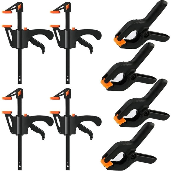 8 Pack 4 Inch Wood Clamps Grip Clamps, One-Hand Clamp/Spreader, 4" Wood Clamps Wood Working Tools