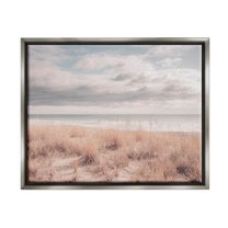 Stupell Industries Grassy Ocean Shore Horizon Photograph Luster Gray Floating Framed Canvas Print Wall Art, Design by Nathan Larson