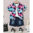 thumbnail image 6 of CARETOO Toddler Baby Boy Clothes Summer Beach Outfits Hawaiian Short Sleeve Button Down Shirts+Denim Shorts Casual Set Size 4-5T, 6 of 8