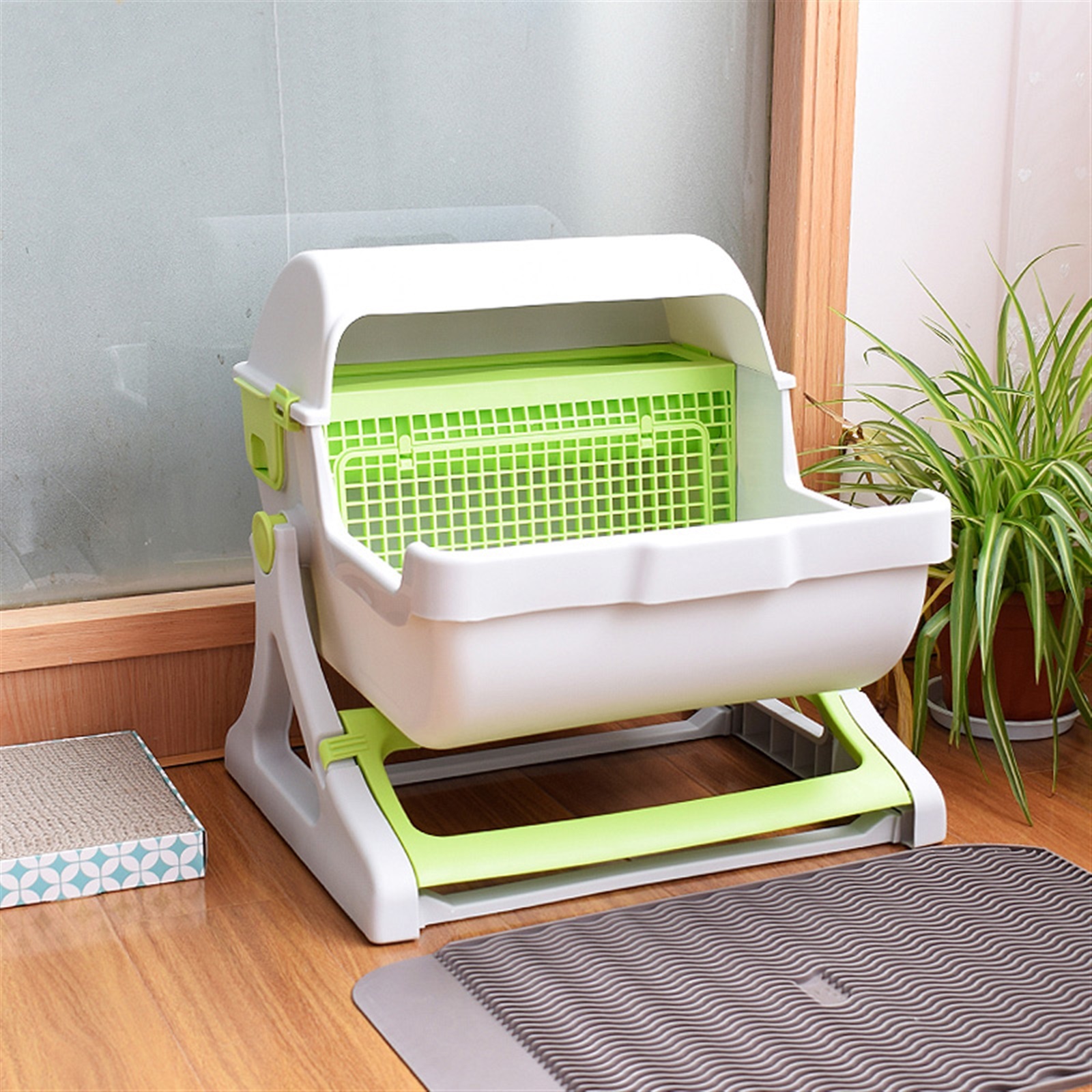 Large Cat Litter Pan Semi-Closed Semi-Automatic Tipping Cat Litter Box Pet Supplies Easy to Clean