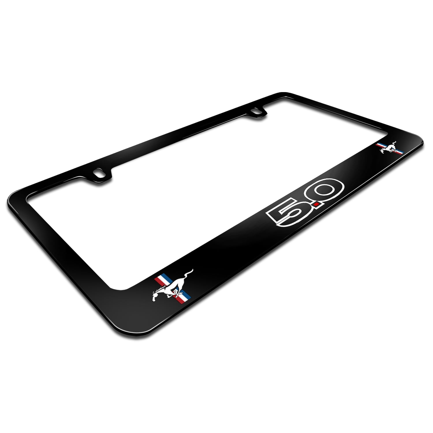 Ford Mustang GT 5.0 Outline Dual Logos Black Metal License Plate Frame