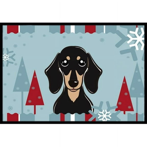 Caroline's Treasures BB1711JMAT Winter Holiday Smooth Black and Tan Dachshund Door Mat, Indoor Rug or Outdoor Welcome
