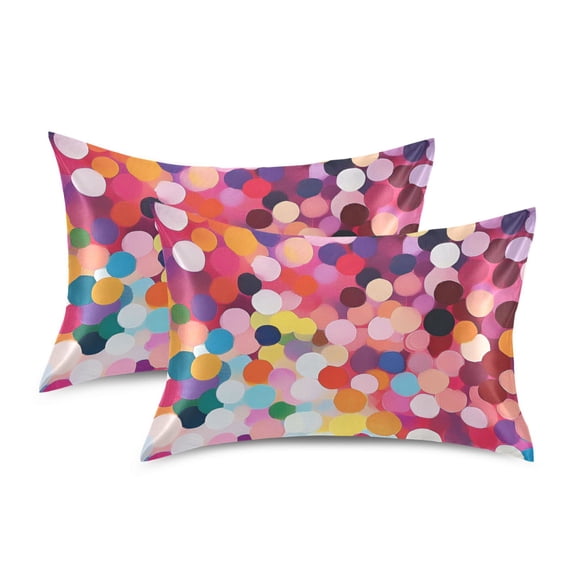 Yayeee Pillowcase Standard Size Set of 2 Satin Wrinkle Resistant Pillow Case, Black Colorful Circles