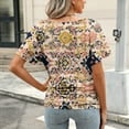 thumbnail image 4 of Black*Friday Deals 50% Off Clear!GaThRRgYP Women's Summer Short Sleeve Tops for Daily Wear,Fashion Women's Casual Short Sleeve Printing V-Neck Blouse Floral Ruched T-Shirt Casual Feminine Khaki XL, 4 of 6