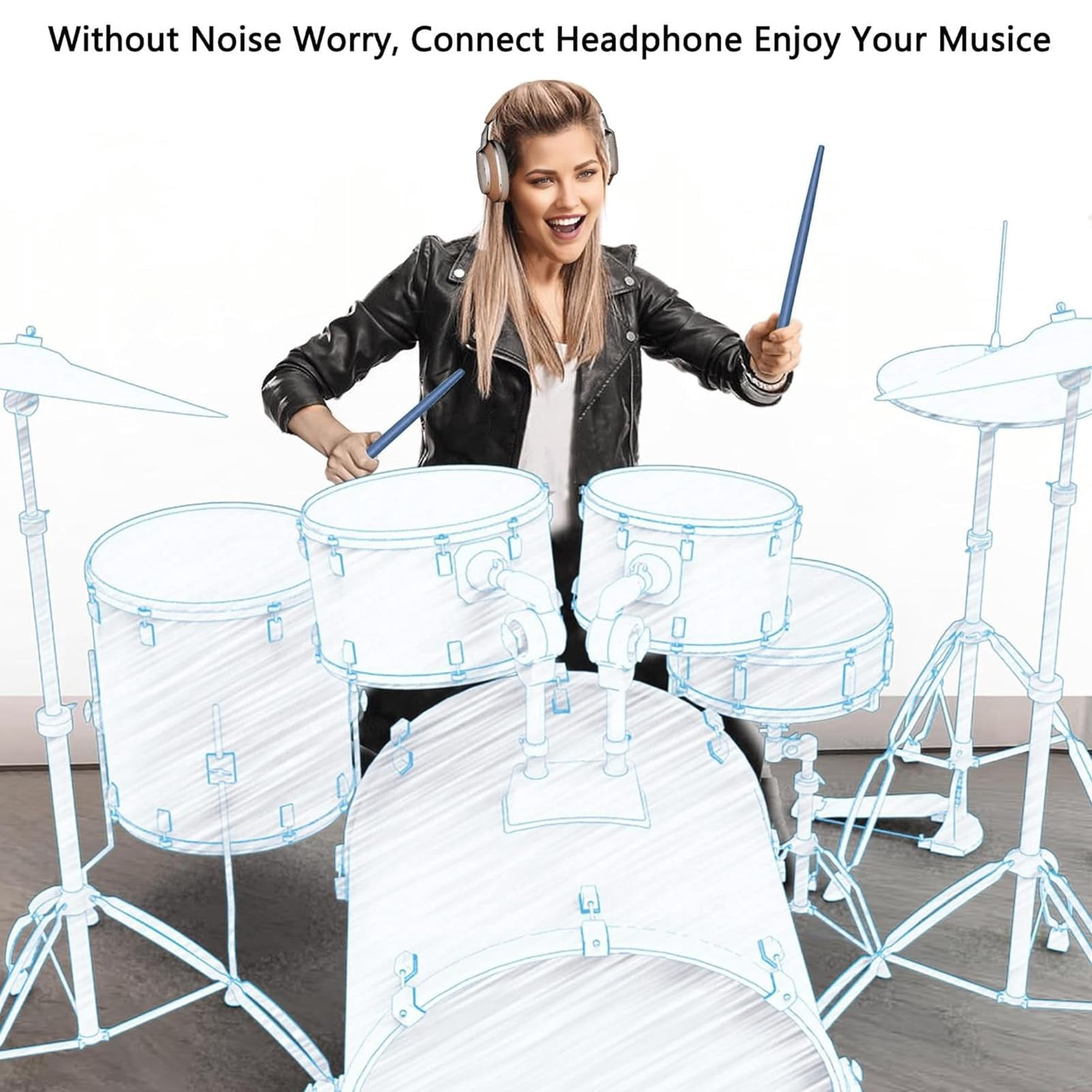 LCBarley Virtual Air Drum Set Bluetooth RGB Electric Air Drum Sticks with 8 Sound 3D Motion Sensing, Portable Rechargeable Drumsticks for Beginners Kids Adults (Blue)