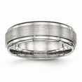 thumbnail image 1 of Stainless Steel Brushed and Polished Ridged Edge Ring (7mm) - Size 11, 1 of 5