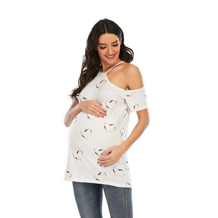 

AURIGATE Women s Maternity T-Shirt Women Off-the-shoulder Printed Top Maternity T-shirt Plus Size Maternity Wear