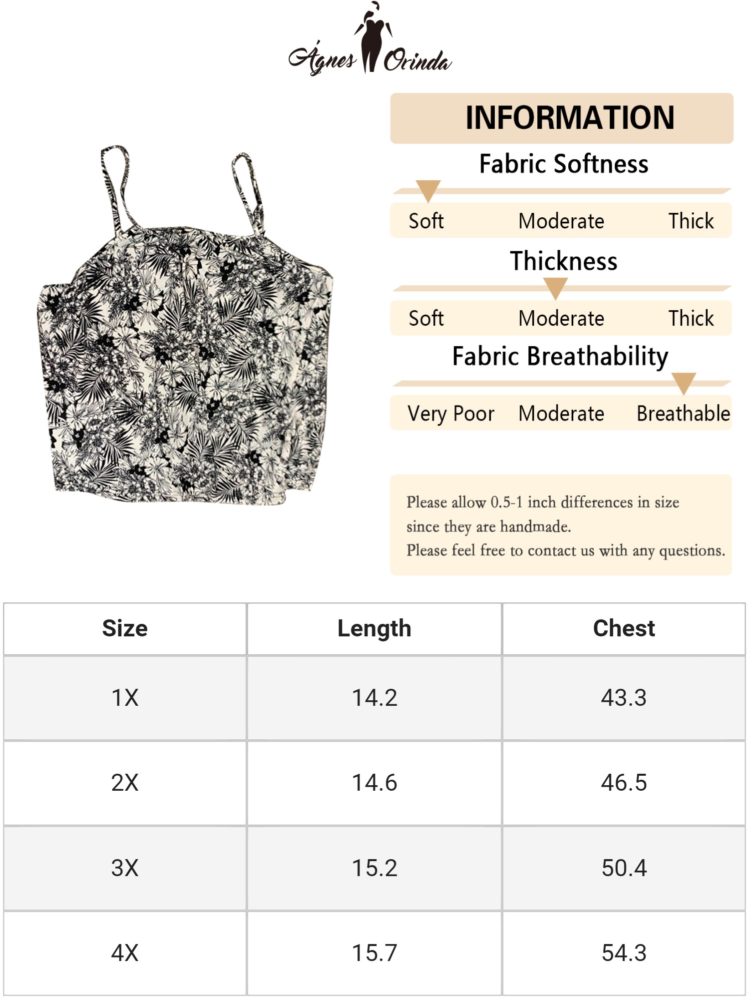 DARING DIVA Women's Plus Boho Floral Loose Spaghetti Strap Cami Top 4X Black