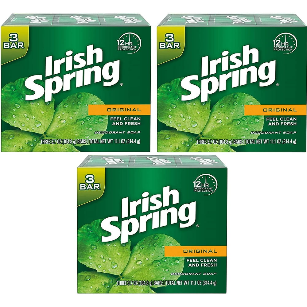 Irish Spring Bar Soap Original Three 3.7 OZ Bars Per