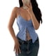 thumbnail image 1 of Top corto de verano para mujer, Top ajustado con tirantes finos y cuello en V con cordón y espalda descubierta para mujer, azul L, 1 of 8