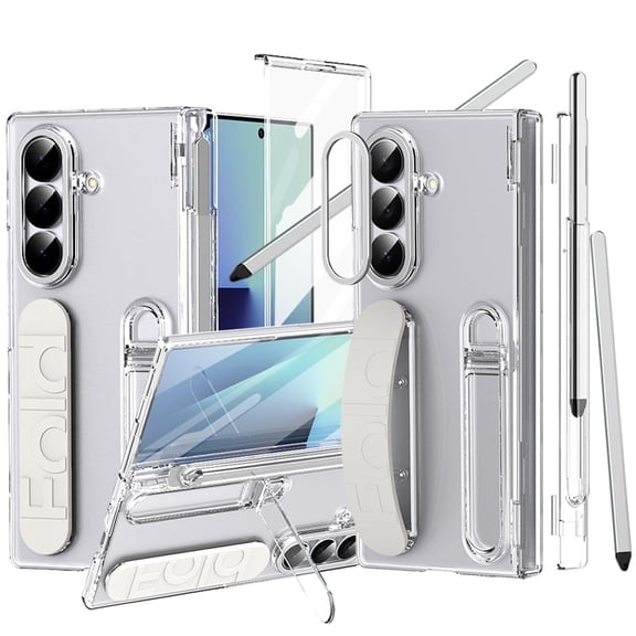 ELEHOLD for Samsung Galaxy Z Fold8 Ultra Case with Screen Protector ,Shockproof Slim Pen Slot Silicone Wristband Full Coverage Kickstand Hinge Protection Cover, Clear