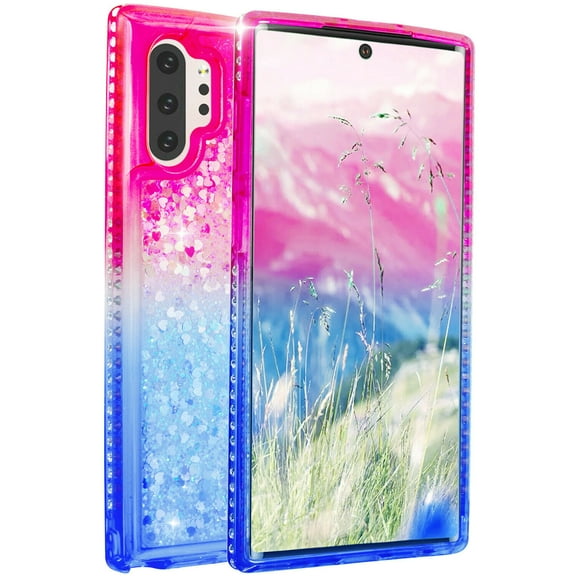 Mignova Galaxy Note 10 Pro/5g/Plus case,3 in 1 Hard Clear Detachable Sparkle Dynamic Drift Sand Blink Flow Sand Glitter Heart-Shape Quicksand & Paillette Back Clear Hourglass Case Cover(Red Blue)