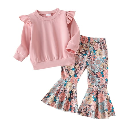 

Toddler Girls Long Sleeve Tops Shirt Floral Prints Bell Bottoms Pants Outfits Set Girl 6 Month Girl Clothes Baby Girl Outfits Baby Clothes Boy Kids Outfit Outfits for School Teen Girls Baby Bath Cute