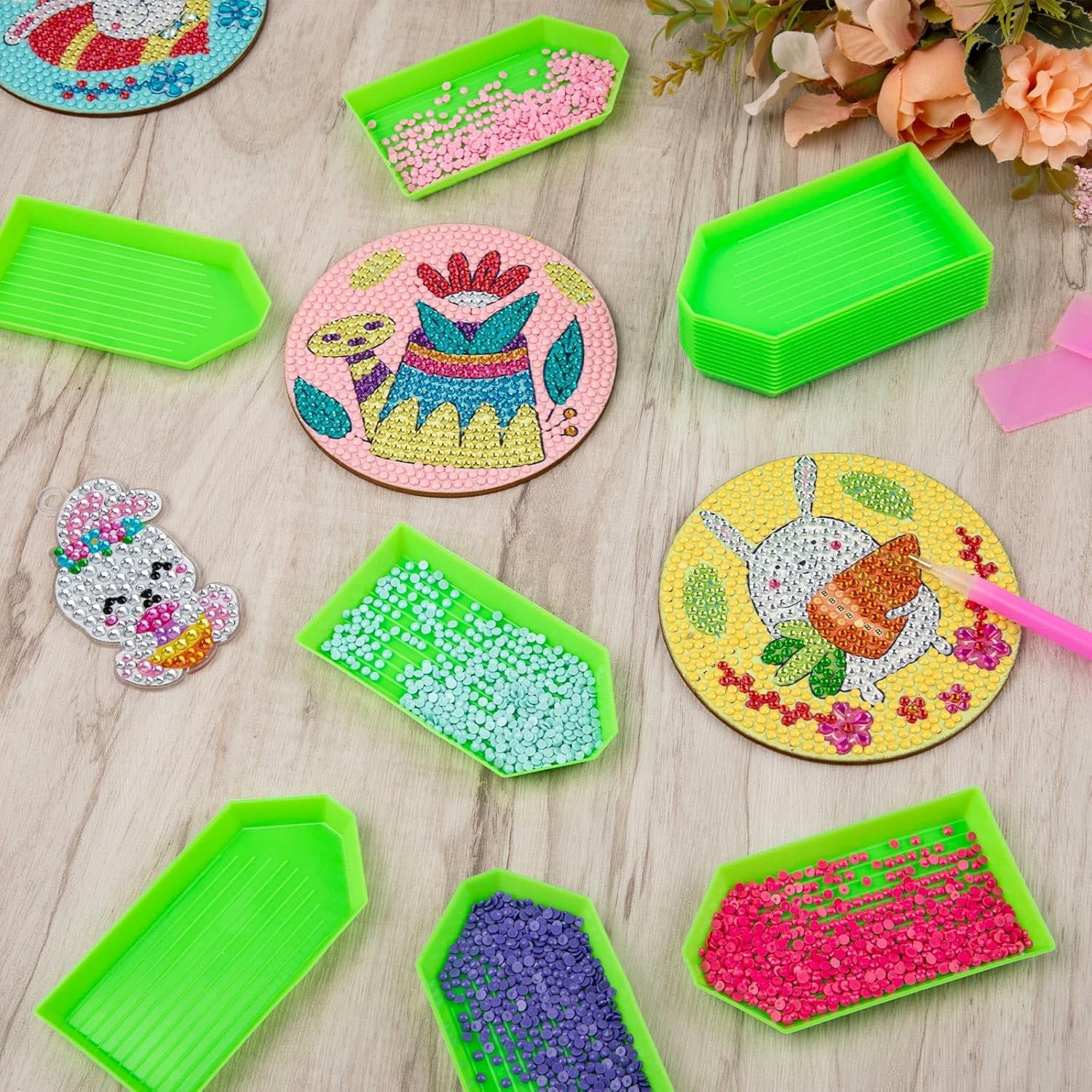 28PCS Plastic Diamond Painting Trays, Bead Sorting Trays, Diamond Painting Accessories and Tools for DIY Crafts(4.72 x 2.26 inches, Green)