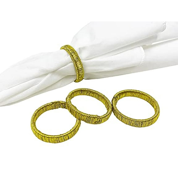 Fennco Styles Handmade Bold Gold Wire Wrap Design Napkin Rings, Set of 4 - Metal Napkin Holders for Dining Table Décor, Banquet, Family Gathering and Special Occasion