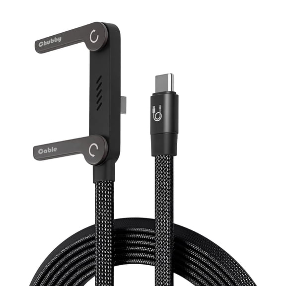 Braided Fast Charge Cable with Built-in Phone Stand - 240W USB-C Charger Cord & T-Shaped Foldable Stand, 90 Degree Angle, 4.9ft, Black